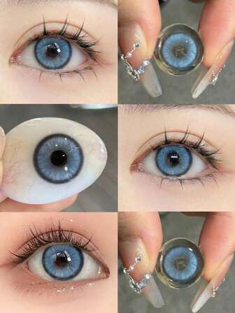 1 Pair Blue Gradient Soft Disposable Colored Contact Lenses, 1 Year Lifespan, Suitable For Daily Use And Carrying