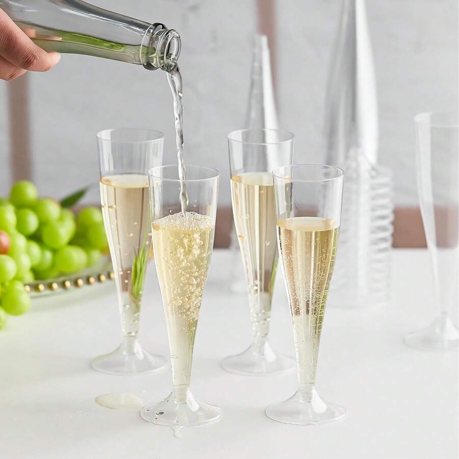 8pcs Reusable Transparent Plastic Champagne Flutes, 4.5oz Plastic Cocktail Party Cups Suitable For Parties, Weddings And Large Celebrations - Transparent - View 1