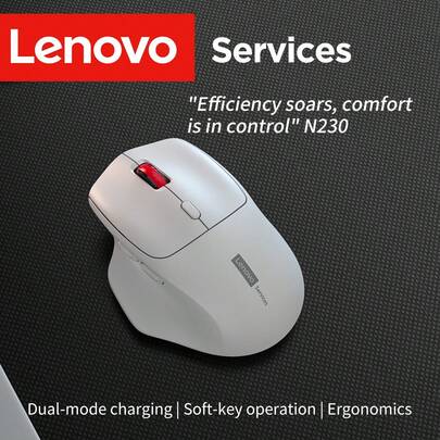 Lenovo Ratón inalámbrico, ratón recargable de doble modo, conexión 2.4G/BT, ratón de juegos ergonómico, material amigable con la piel, agarre cómodo, multiusos para oficina, hogar y juegos, adecuado para múltiples dispositivos, larga duración de la batería
