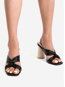 Women Fashion Chunky Round Heel Mule Sandals, Comfortable Open Toe Slip On Slide Sandals For Summer Spring Casual Party Wedding Wearing - 黑色 - 查看 7