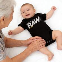 Baby Infants All-Match  Raw Denim Urban Style Print Crew Neck Short Sleeve Bodysuit | Soft Comfortable Cotton Fabric Soft Cotton Cool Wearing Cozy & Sweet New Born, Baby Shower Gift - 黑色 - 查看 3