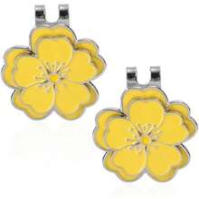 2pcs Magnetic Golf Ball Marker With Hat Clip, Flower Shape Magnetic Golf Hat Clip Ball Marker Set Sport Decoration Accessories For Men Women Golfer (Yellow) - / - View 1