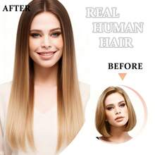 Women's Invisible PU Tape Hair Extensions - Straight Hair Type Suitable For All Hair Textures, Seamless Natural Look And Hair Volume Increase, Ombre Medium Brown To Beige Blonde Tape-In Hair Extensions - S4/18 - View 8