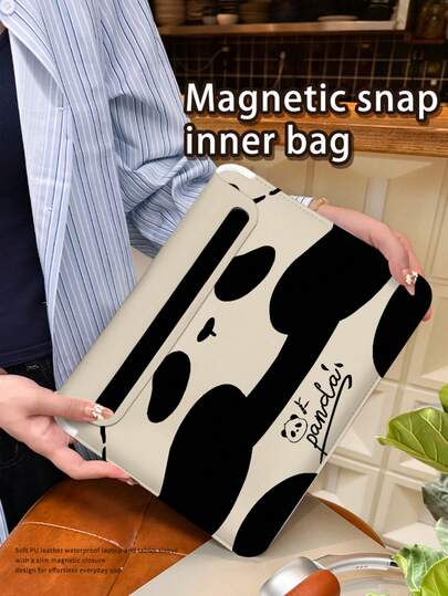 This 1-Piece Laptop Sleeve Features A Cartoon Panda Design, A Magnetic Closure, And Is Made Of PU Leather. It's Compatible With 15-Inch Pro, 13-Inch Air, Galaxy TAB S10 Ultra, And 14-Inch Metabook Models. Waterproof And Stain-Resistant, It's Easy To Carry And Can Also Be Used As An Organizer Or Mouse Pad. It's An Essential Laptop Bag For Office Work, Business, And Study.