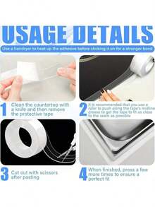 1 Roll Transparent Waterproof Sealing Tape For Kitchen - Made Of Anti-Mold PVC, Suitable For Countertops, Gas Stoves And Sinks, Easy To Install With Tools, Protects Stove Tops - Multicolor - View 8