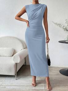 Women Summer Sleeveless Slit Back Bodycon Maxi Dress Elegant Wedding Guest Club Evening Party Cocktail Valentine Long Dress Outfits - xanh nhạt - Xem 1