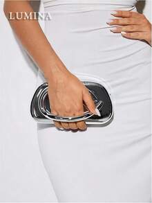 Women's Fashionable Metallic Effect Evening Party Clutch Bag,Elegant And Stylish Hardware-Decorated Clutch, Retro And Simple Solid-Color Popular Shoulder Bag, Versatile And Highly Attractively Ladies' Chain Messenger Bag For Daily Wear, New Fashion Evening Clutch, Suitable For Matching Dresses To Attend Parties And Weddings , Old Money,Perfectly Matching With Bridal Party, Party Bags,Perfect For Party Wedding Prom Dinner/Banquet Matching With Holiday Party Dress Evening Dress & Sequin Dress - 銀色 - 查看 6