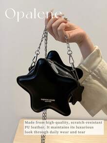 New Fashion, Classic, Cute Solid Color PU Waterproof Fabric, Letter Pattern Decoration Design, Star-Shaped Special-Shaped Bag, Metal Chain Crossbody Bag, Mini Crossbody Bag With Star Pattern, PU Material With Zipper Closure And Chain Strap, Suitable For Small Households To Carry Crossbody When Shopping - Nhiều màu - Xem 7
