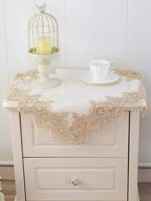 1pc Lace Square Tablecloth, Modern Minimalist Polyester Jacquard Embroidered Hollow-Out Water-Soluble Lace Edge, Suitable For Living Room, Bedroom, Dining Table, Bedside Cabinet, Square Table, Etc. - Champagne - View 9