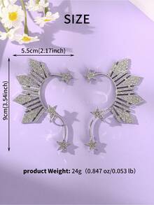 2pcs Silver Sunflower & Star Rhinestone Ear Cuffs, Earlobe Clip-On Earrings For Weddings, Parties, Music Festivals - Silver - View 3