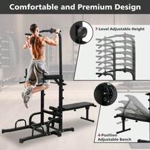 Power Tower Pull-Up Station (Incl. Workbench And Bench), Height-Adjustable Multi-Functional Power Tower, Stable Strength Training Device, Suitable For Push-Up Training And Abdominal Muscle Exercises - Black - View 4