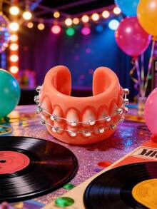 2 piezas de anillos con forma de dientes divertidos, anillos abiertos encantadores, diseño creativo de dibujos animados de material acrílico, anillos de moda - Multicolor - Ver 14