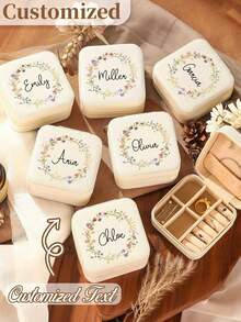 Personalized Name Jewelry Box, Custom Classic Rectangle Fabric-Lined Travel Case With Zipper Closure And Cufflink Compartment,Bridesmaid Gift Box - Multicolor - View 7