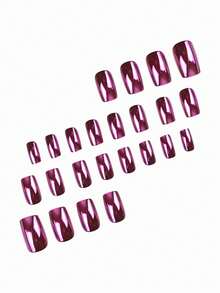 24片短方形按压式美甲贴片，亮泽金属玫瑰金镜面效果，可重复使用和可卸除，适合派对和日常佩戴，包含1个指甲锉和1瓶果冻胶。 - 玫瑰金 - 查看 2