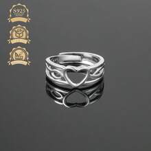1 pezzo Anello aperto minimalista ed elegante in argento sterling 925 con linea cava a forma di cuore, adatto per vacanze, feste, uso quotidiano, banchetti - Argento - Visualizzare 5