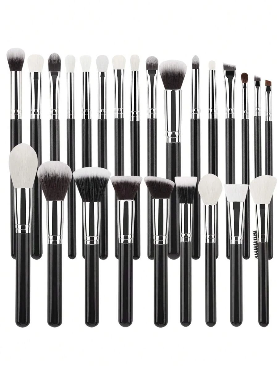 25 Professional Makeup Brushes Set Foundation Powder Concealer Eye Shadow Mixed Blush Highlights Natural Synthetic Hair Brushes, With Storage Bag. - Multicolor - View 1