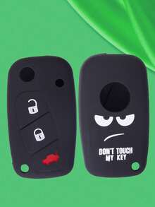 1pc Black Silicone Key Fob Cover, Anti-Drop Protection, 3 Buttons, Suitable For Fiat Cars - A - View 1
