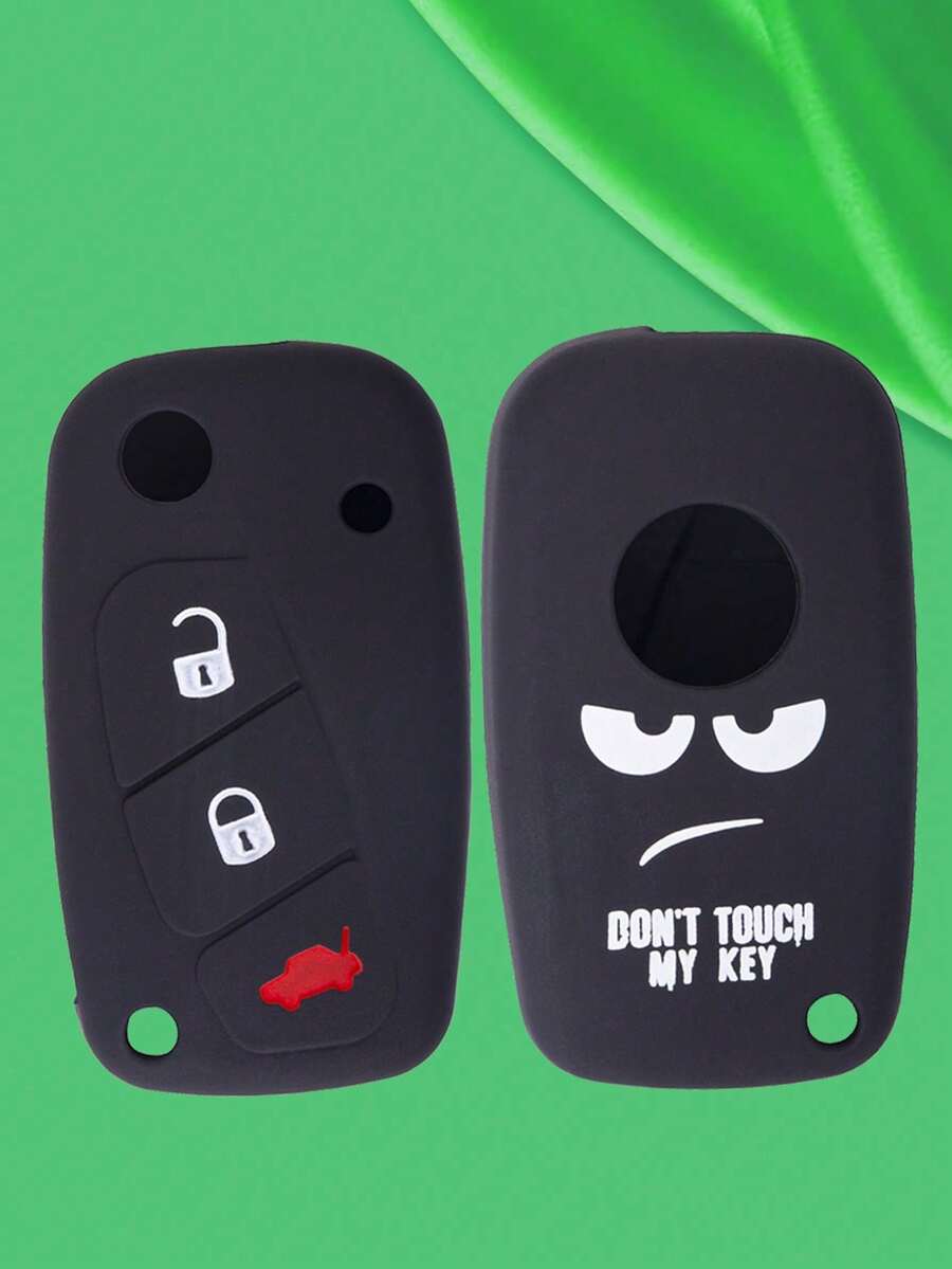 1pc Black Silicone Key Fob Cover, Anti-Drop Protection, 3 Buttons, Suitable For Fiat Cars - A - View 1
