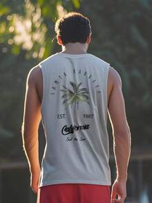 男士休闲椰子树字母印花背心 - 灰色 - 查看 4