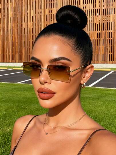 1pc Metal Rimless Glasses Two Tone Vintage Classic Advanced Modern Simple Style Basic Fashion Glasses For Summer Driving Wedding Business Accessories