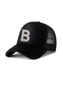 1PC Mesh Letter Embroidery Mesh Baseball Cap Boys Girls Outdoor Adjustable Casual Hats Boy Girl Travel Sunscreen Hat 8-14Y - Black - View 6