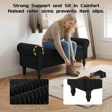 51.5 Inch Storage Bench For Bedroom End Of Bed, Bedroom Bench Mid-Century Upholstered Bed Bench With Rolled Armed, Ottoman Storage, Bench With Storage For Bedroom, Bedroom Essentials - Black-corduroy - View 5