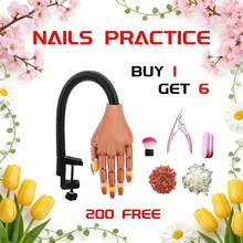 QWD Beginner & Advanced Nail Practice Hand Kit – Flexible Mannequin Hand For Nail Training, Fake Practice Hand With Movable Fingers, 200PCS Nail Tips, File, Brush & Clipper – Perfect For Nail Art Beginners & Professionals - 6合一套裝 - 查看 1