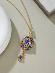 1 pieza Collar colgante de zirconia sintética esmaltada vintage - Estilo elegante de la corte, revestimiento de esmalte multicolor para bodas, fiestas y atuendos casuales, accesorio clásico atemporal - collar - Ver 4