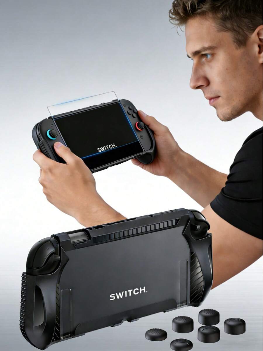 TPU Protective Case, Shock-Proof And Scratch-Resistant, Ergonomic Design, Compatible With Switch 2 Console, Can Connect To Protective Cover, TPU Protective Case Compatible With Switch 2 Console And Grip, With Thumb Stick Cover, Black, Suitable As Gift For Men And Women, Valentine's Day Gift - Multicolor - View 1