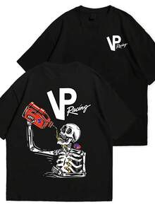 Double Sided Printing 180 Pure Cotton T Shirt Skeleton Drinking Energy Drink Vp Racing Summer Casual And Comfortable T Shirt  Manfinity Hombre Street Wear Manfinity Men Graphic T Shirt Camisetas De Hombre Fashionable Short Sleeved Comfortable And Multi Functional Summer T Shirt Top Street Wild And Fashionable Short Sleeved - 黑色 - 查看 3