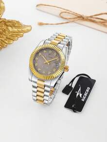 RICECGO 女士商务石英腕表，不锈钢双色表带，锯齿表圈镶嵌闪亮水晶刻度，尽显奢华优雅，是馈赠亲朋好友的理想之选。 - 彩色 - 查看 5