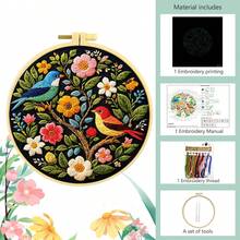 Colorful Floral Tree & Bird Embroidery Kit, Round DIY Cross Stitch Kit With Plant & Animal Patterns On Black Background, Includes Needles & Threads, Beginner Friendly, Home Wall Decor - Multicolor - View 4