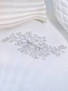 1pc Luxury Faux Crystal & Pearl Hair Comb, Bridal Headband Suitable For Weddings, Parties, Galas, And Daily Wear - Silver - View 7