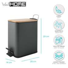 Well Home Cubo de basura con pedal ERIK de 5L en color Antracita - 14x28x29cm - Negro y marrón - Ver 2