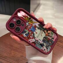 Estuche para teléfono con diseño de fantasía de dragón y flor de cerezo Compatible con estuches para teléfonos   17  16 Pro Max  15 Pro Max  13 y  12 Hecho de material TPU engrosado finamente perforado simple a prueba de caídas y engrosado Un regalo perfecto para familiares, amigos, seres queridos, novios/novias y para días festivos y aniversarios. - Burdeos - Ver 2