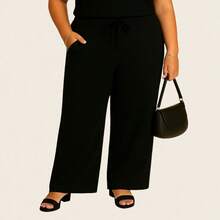 Conjunto Plus Size Canelado Pantalona Wide Leg Com Bolso Regata Canelada Feminina - Vinho - Visão 5