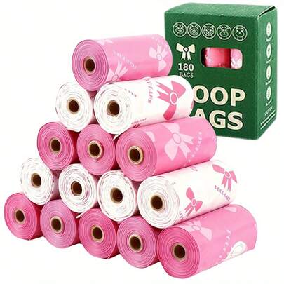 180个装加厚狗狗便便袋，1卷15个防漏聚乙烯垃圾袋，独特图案和可爱配色设计，适用于猫狗，完美的可爱宠物清洁用品，多用途清洁袋，情人节、复活节、新年、母亲节礼物