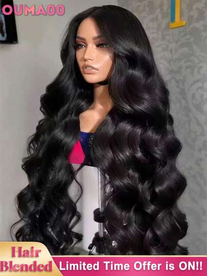 Body Wig Human Blended Hair - 200% High Density Voluminous Curls, 34 Inch 13x6 13x4 5x5 HD Lace Front Human Blended Hair, Glueless Wig With Baby Hair For Women, Ready To Wear
