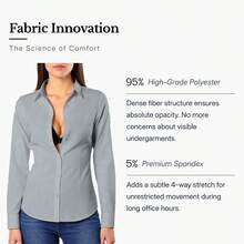 Women's Gray Long Sleeve Non-Sheer Design Breathable Comfort Button Down Blouse Work Blouse For Women Office Outfits Business Casual Woman Teacher Outfits Solid Color Shirt Work Outfits - 灰色 - 查看 3