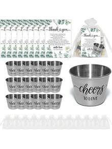 6个不锈钢迷你酒杯，附赠感谢卡和欧根纱袋，适合作为婚礼宾客回礼、新郎新娘派对礼物。 - 彩色 - 查看 1