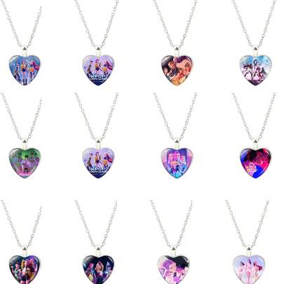 1pc Girls' Group Time Gemstone Heart Necklace, Random Style, New Year Gift, Valentine's Day Gift, Easter Gift [Random Style]