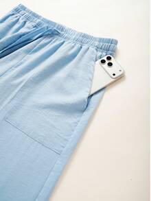 Pantalones casuales de hombre con aspecto de lino, corte holgado, para deportes al aire libre, de moda y versátiles, para primavera/verano - Celeste - Ver 7