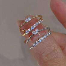 2pcs/Set Sparkling Heart Shaped Rings, Fashionable Luxury Niche Personalized Thin Band Rings, Elegant Stacking Rings For Women Wedding Party - Silver - View 4