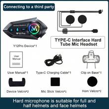 Auricular de intercomunicador para casco de motocicleta Y12 Pro, Bluetooth 5.4 inalámbrico, efectos de iluminación RGB, resistente al agua IPX6, indicador de intercomunicador incorporado, compatible con intercomunicación entre marcas, alcance de intercomunicación de hasta 500 m, compatible con cascos de media cara y de cara completa, batería de alta capacidad, admite intercomunicación y reproducción de música simultánea, compatible con asistente de voz AI, se conecta a dos teléfonos simultáneamente - Y12 PRO (Intercomunicador de 500 m) - Ver 12