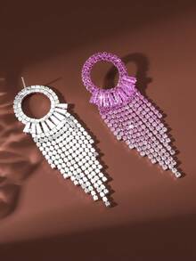 一对魅力春日薰衣草色 CZ 水晶流苏耳钉，适合舞会、派对、毕业典礼等场合佩戴 - 1205 - 查看 10