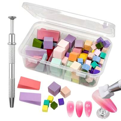 1 Box Mixed Style Nail Patting Sponge, Including 1 Grip Clip, Multi Shaped Polishing Sponge With Storage Box, Suitable For Nail Polishing, Shaping, And Smoothing, Nail Tool Set For Blending