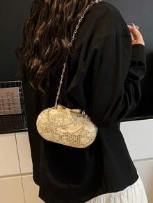 Túi xách mini thời trang bằng kim loại sáng bóng, đính sequin/kim tuyến màu vàng, túi đeo chéo thanh lịch dành cho nữ dự tiệc, đám cưới. - Vàng - Xem 9