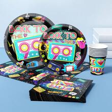 90s Retro Cassette Tape Disposable Plates, Napkins, Cups Party Supplies Set, Serves 8 Guests, Suitable For Birthday, Wedding, Theme Party, Family Picnic - Multicolor - View 3