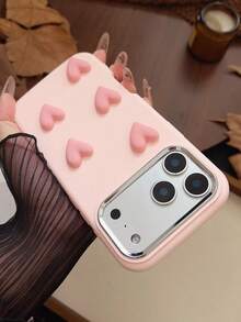 1个创意可爱5颗多巴胺爱心金属相框，椭圆形全软硅胶手机壳，兼容苹果X/XS MAX/11/12/13/14/15/16/17 Pro Max，兼容A14/A15/A52/A53/A54/A55/A34/A05/A05S/A23/A24/A25/S20FE/S21FE/S22/S23/S24，兼容12C/13C/14C，兼容Transsion SMART 7/SPARK 2024 - 胖墩粉紅色 - 查看 1