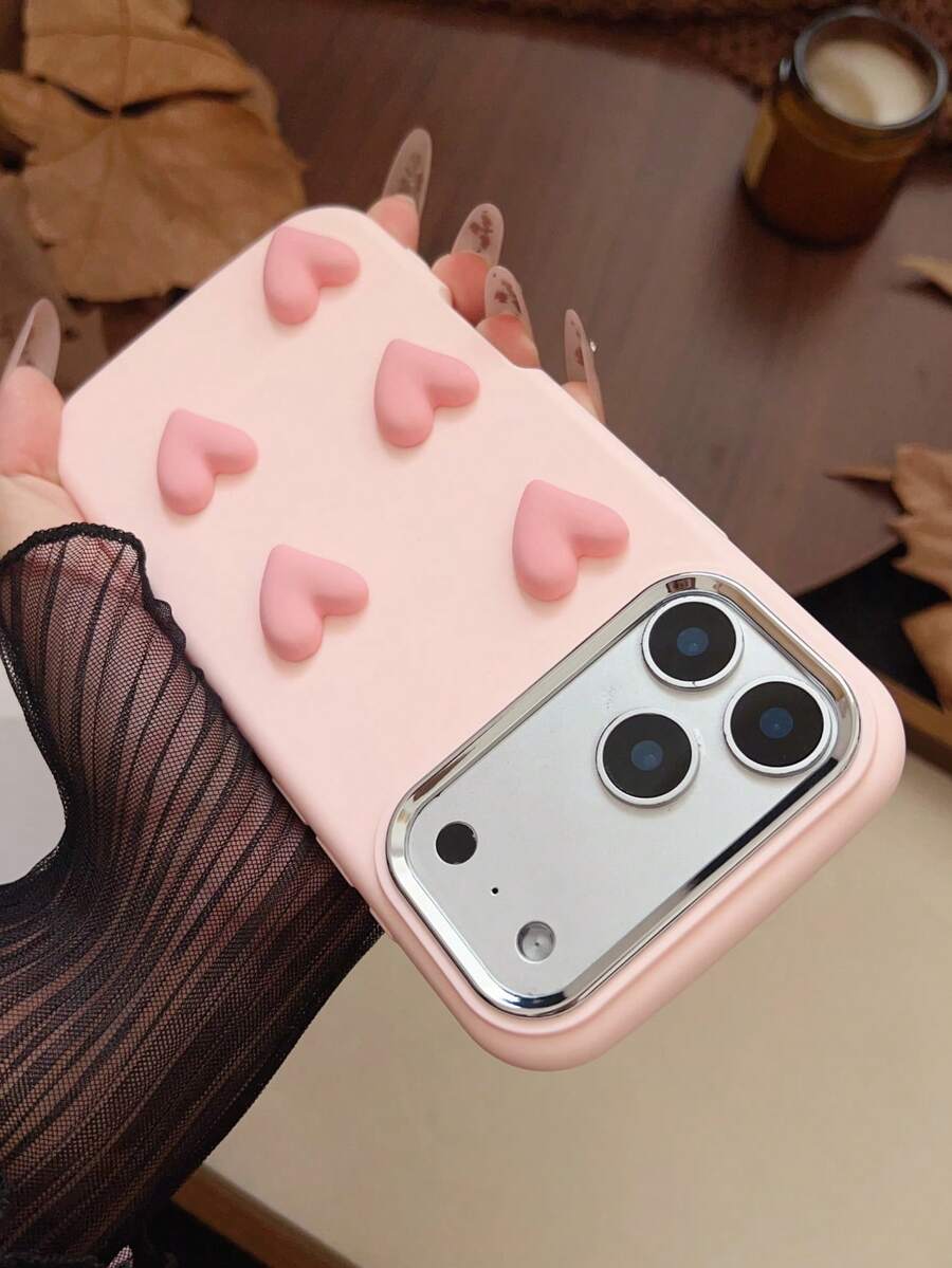 1个创意可爱5颗多巴胺爱心金属相框，椭圆形全软硅胶手机壳，兼容苹果X/XS MAX/11/12/13/14/15/16/17 Pro Max，兼容A14/A15/A52/A53/A54/A55/A34/A05/A05S/A23/A24/A25/S20FE/S21FE/S22/S23/S24，兼容12C/13C/14C，兼容Transsion SMART 7/SPARK 2024 - 胖墩粉紅色 - 查看 1